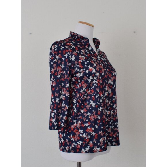 Vintage 80s Navy Floral Polyester Pullover‎ Blouse size S - Picture 3 of 10